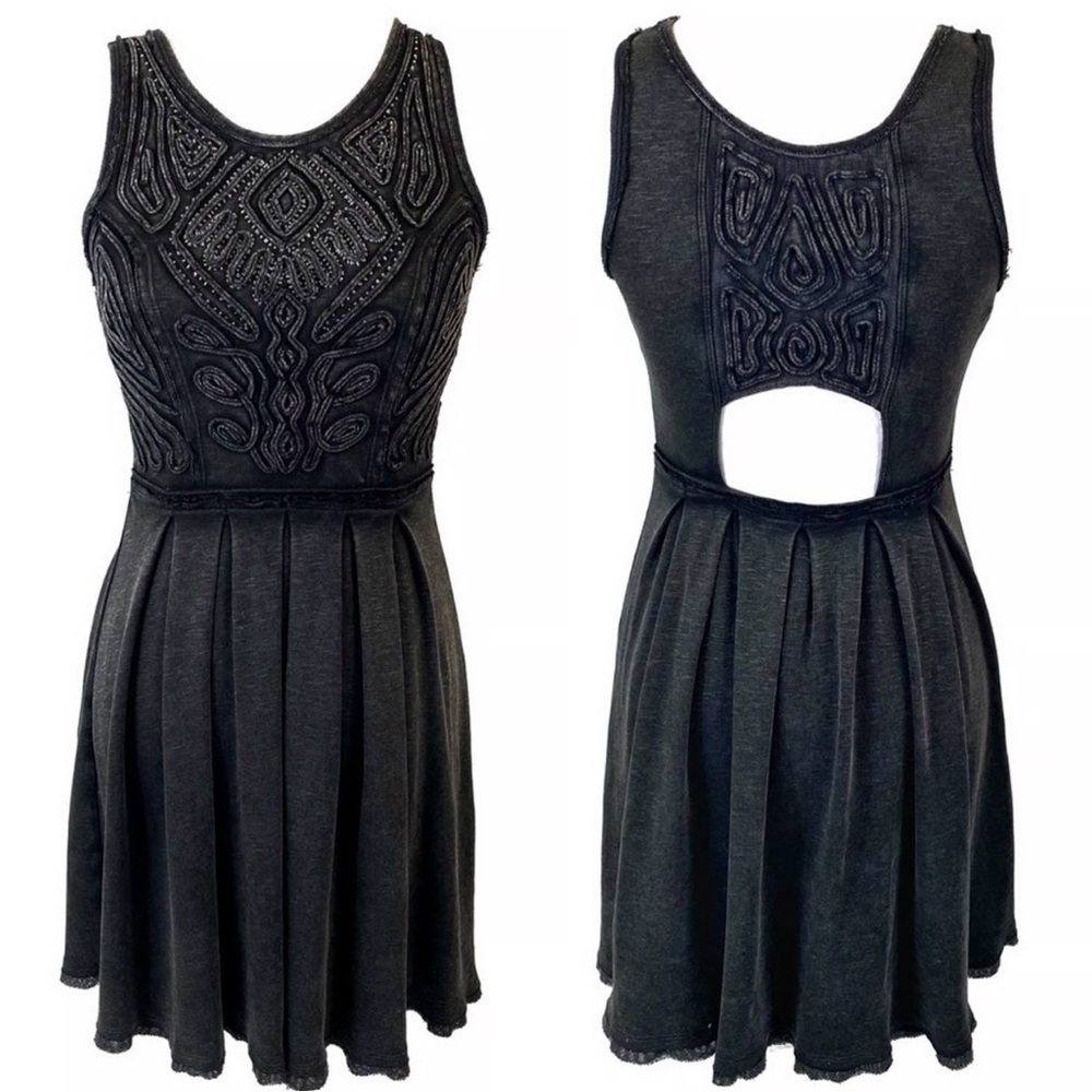 Free People Women Dress BOHO Soutache Embroidered Beaded Mini Flare Dress Size M